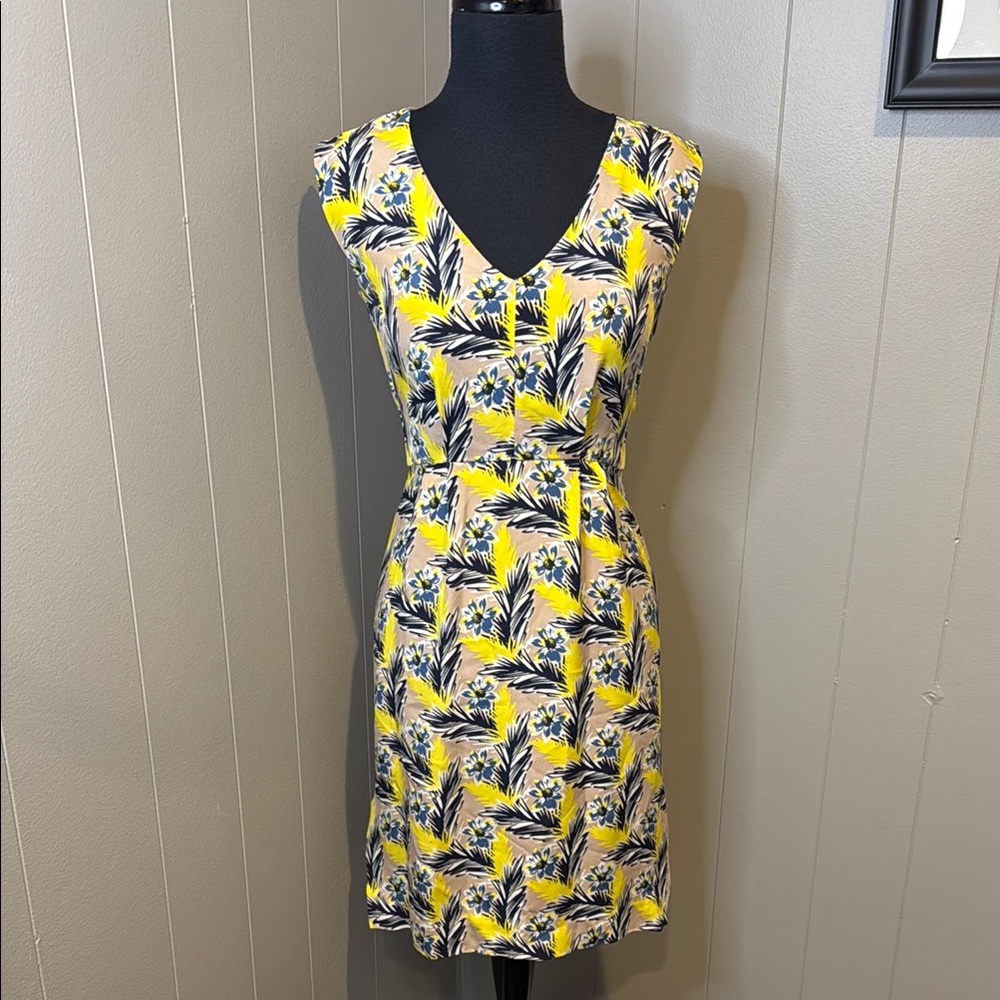 B6 J. Crew Women’s Petite 00P Vibrant Yellow Patterned Midi Dress